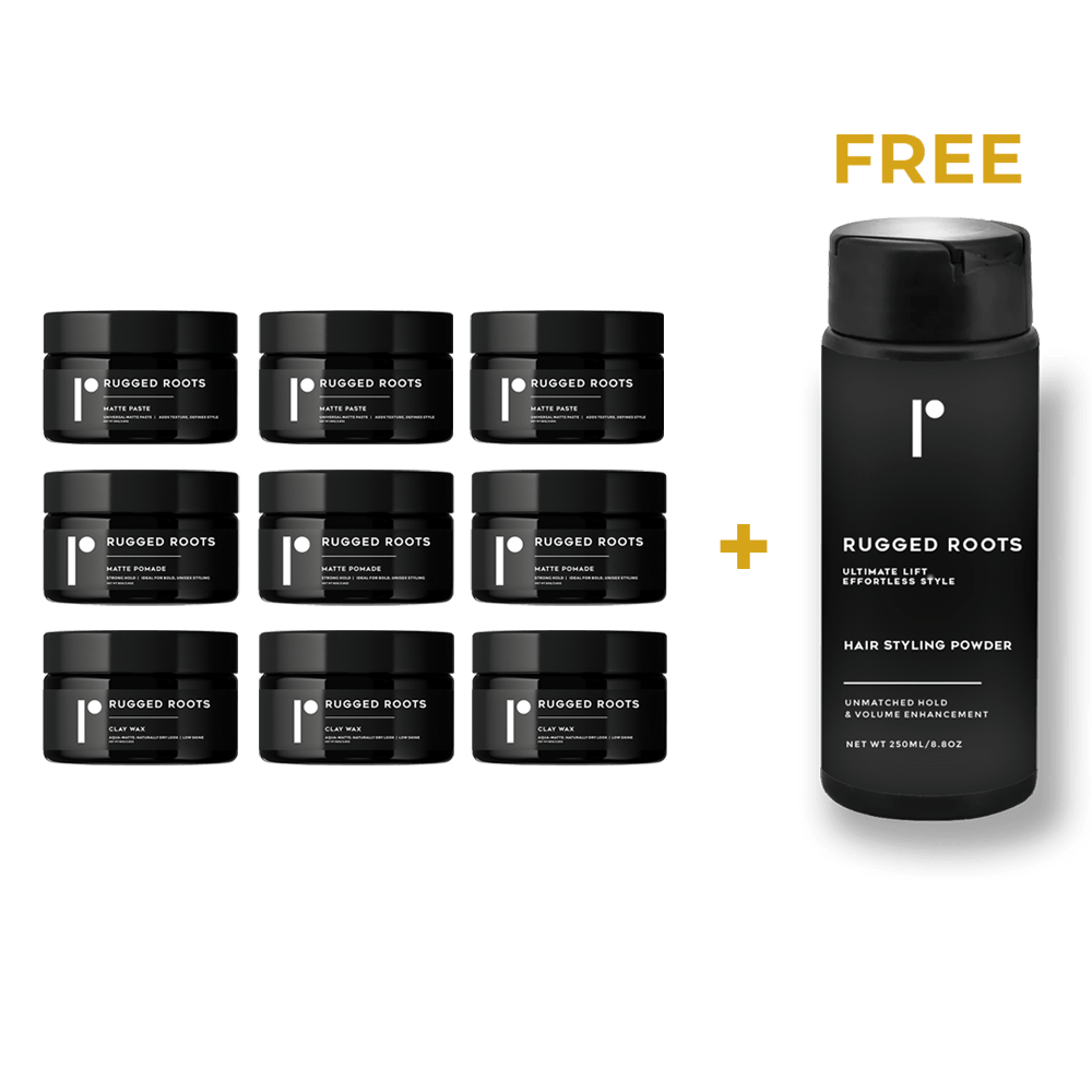 Rugged Roots Triple Pack Matte Paste, Clay Wax, and Matte Pomade with Free Comb