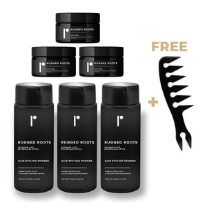 Rugged Roots Triple Pack Hair Powder, Clay Wax, and Free Comb