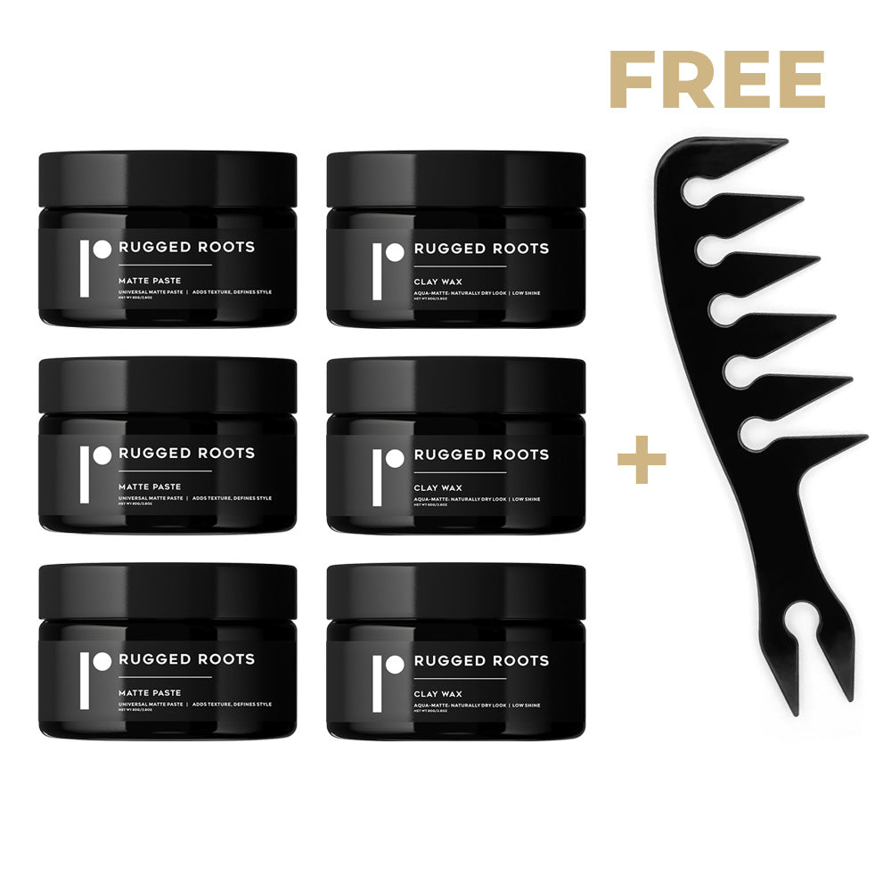 Rugged Roots Triple Pack Matte Paste and Clay Wax Combo with Free Comb