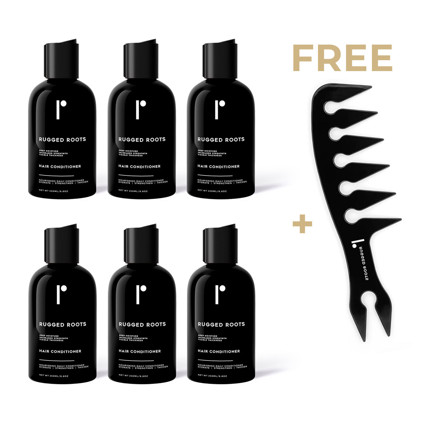 Rugged Roots Thickening Hair Conditioner four pack with free comb