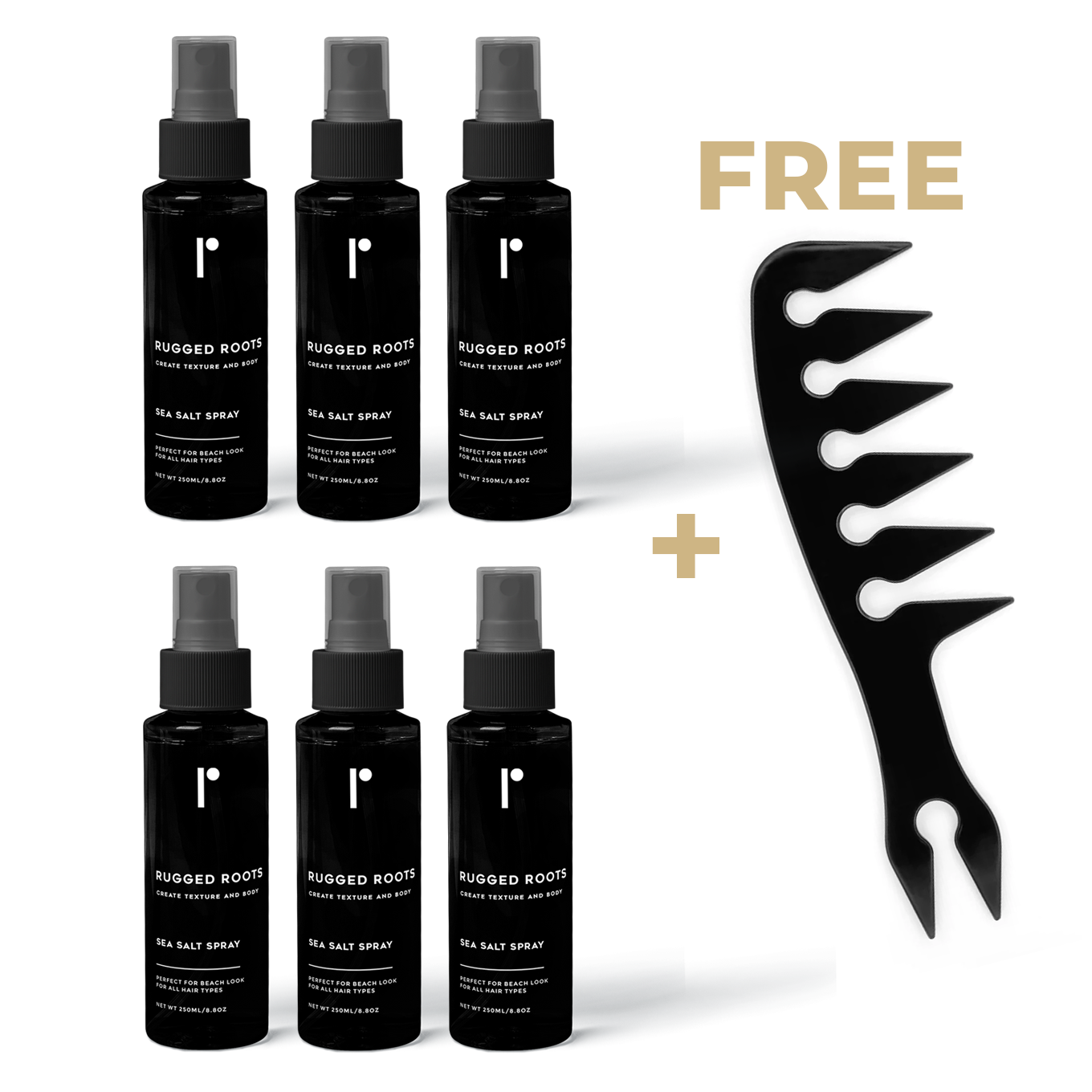 Rugged Roots Sea Salt Spray Container bundle and free comb