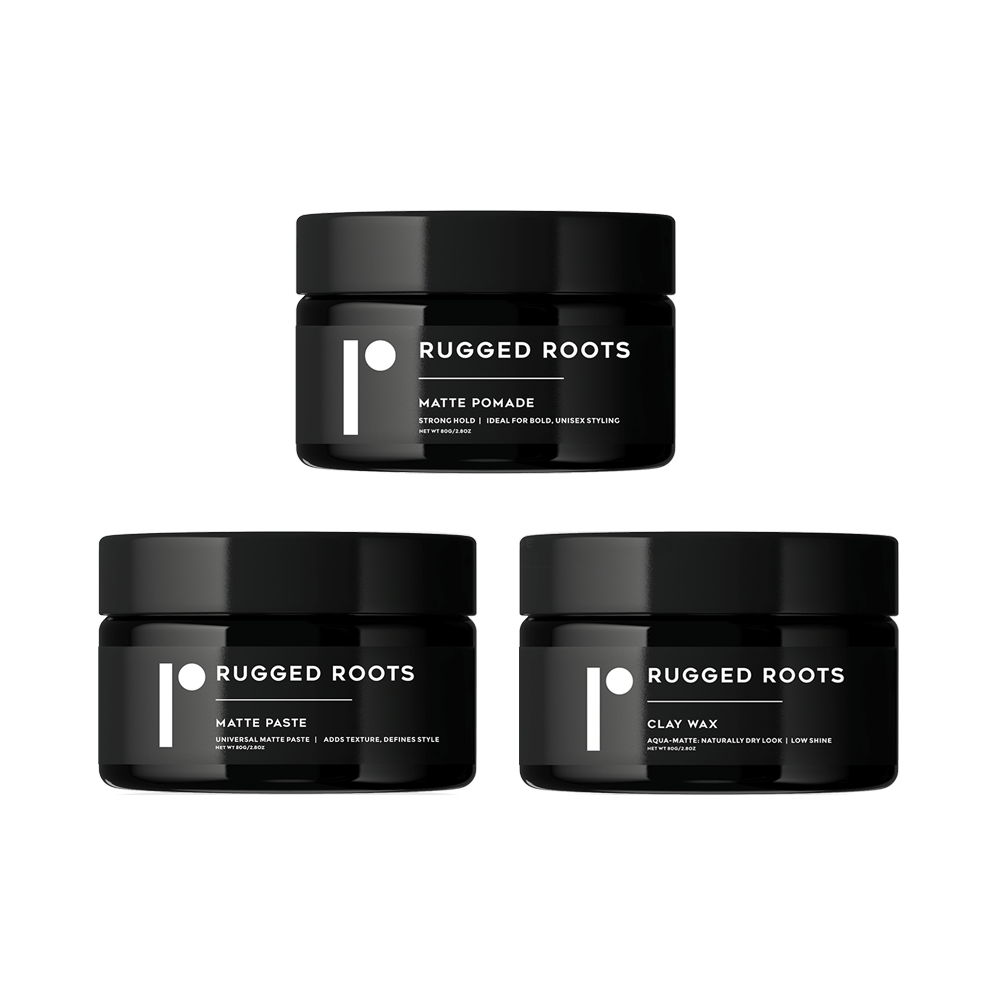 Rugged Roots Ultimate Hair Styling Kit with Matte Paste, Clay Wax, and Matte Pomade